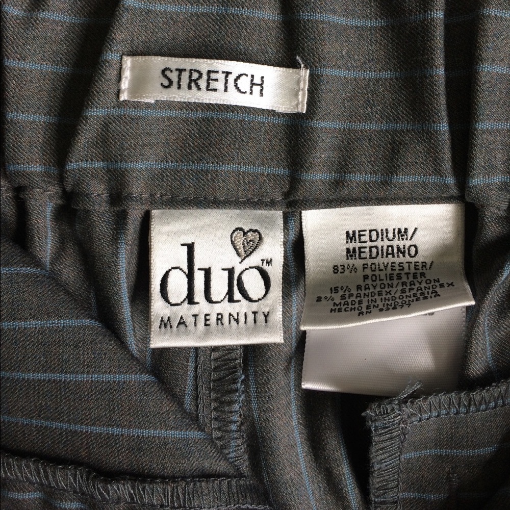 Duo Maternity Pants Women's Size Medium Gray Blue Pinstripes Stretch - Picture 4 of 5